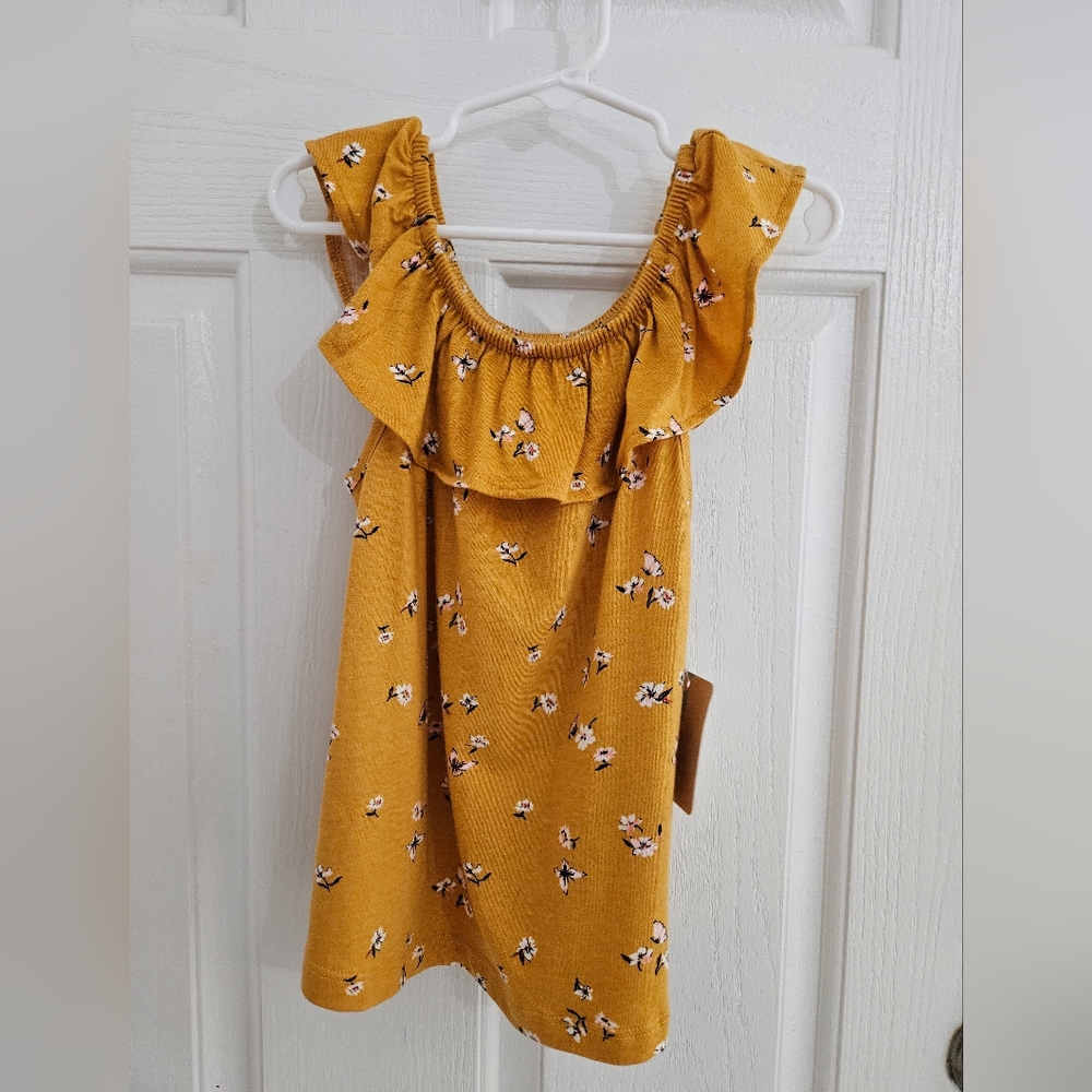 🎈$5 Bixby Nomad Girls Mustard/Gold Floral Tank Top with Ruffled Collar